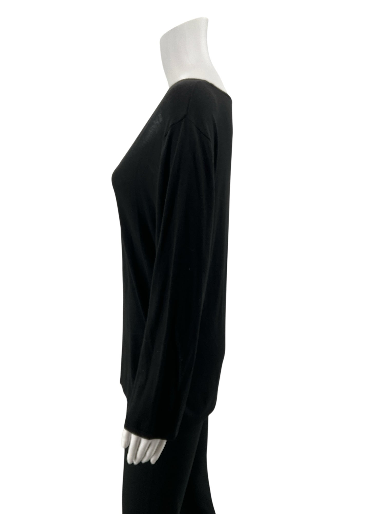 Etcetera Black Rayon Cotton Pintuck Long Sleeve Top XL