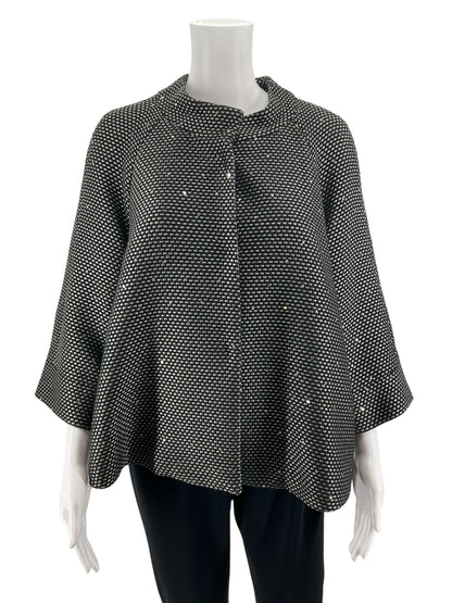 Laura Ashley Black &amp;amp; Silver Metallic Grid Knit Swing Jacket | Size Medium