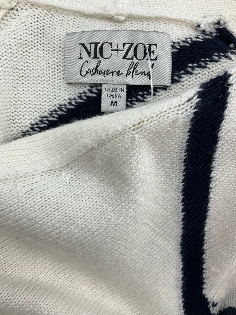 Nic & Zoe White/Navy Stripe Pre-Owned Ladies Casual Top - Size Medium