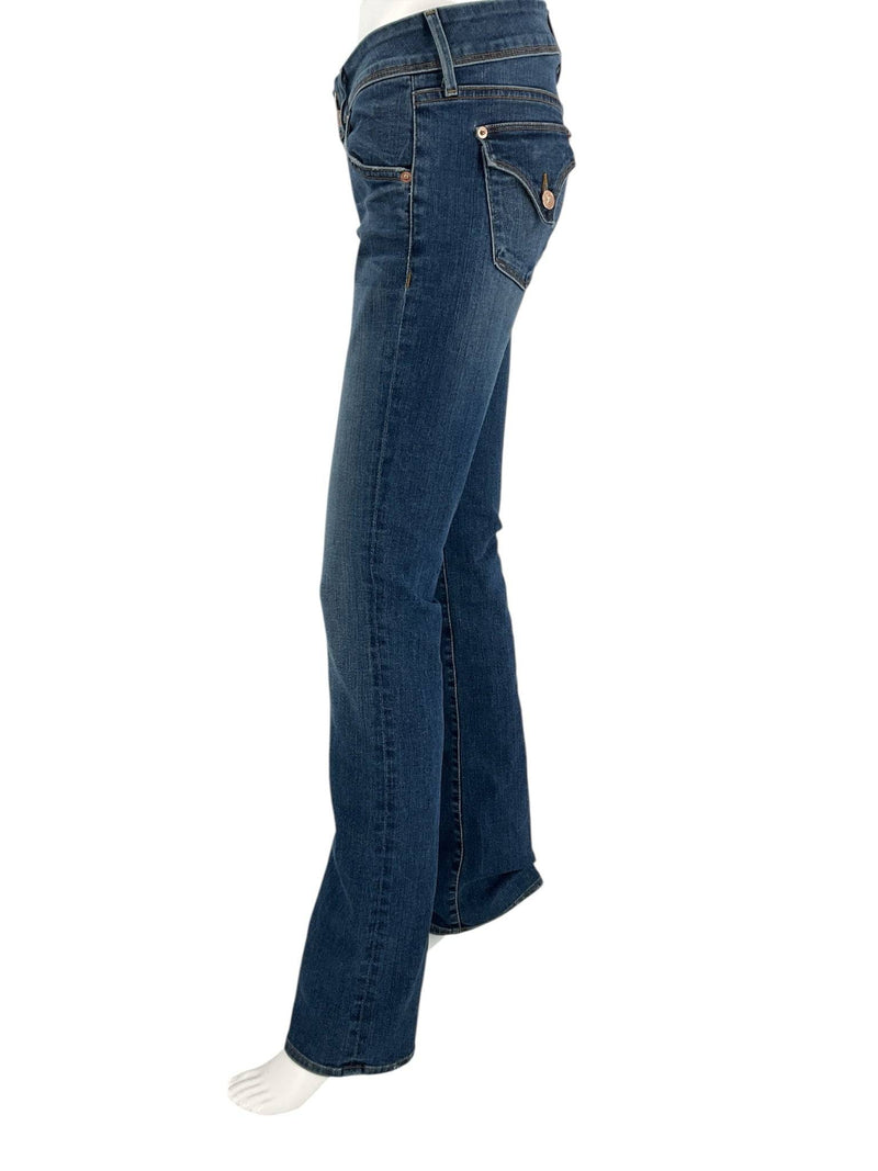 Side profile of Hudson Dark Blue Pre-Owned Jeans - Size 4 showing straight leg cut and premium denim texture.