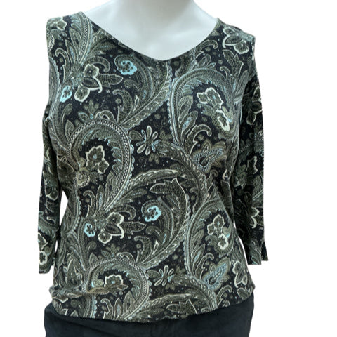 Dressbarn Green/Black Paisley Pre-Owned Ladies Top - Size XL - Margaret’s Fine Consignment