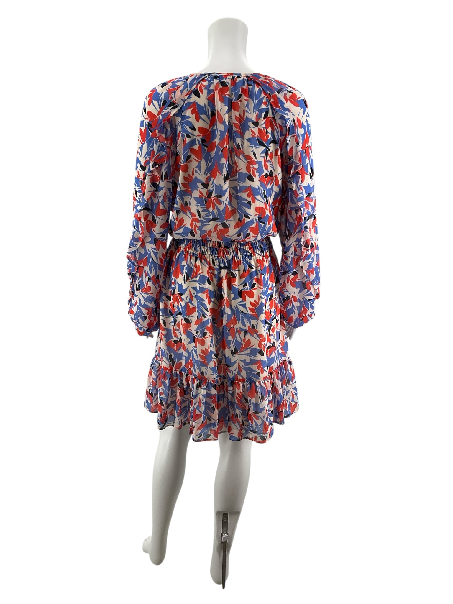 Lauren Ralph Lauren Red &amp;amp; Blue Floral Long Sleeve A-Line Dress Size 12