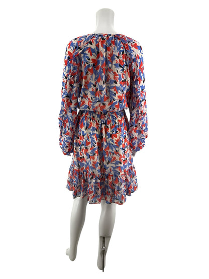 Lauren Ralph Lauren Red &amp;amp; Blue Floral Long Sleeve A-Line Dress Size 12