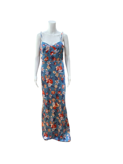 Lulus Still the One Floral Satin Maxi Dress XL Blue Red Pre-Owned - ONLINE ONLY