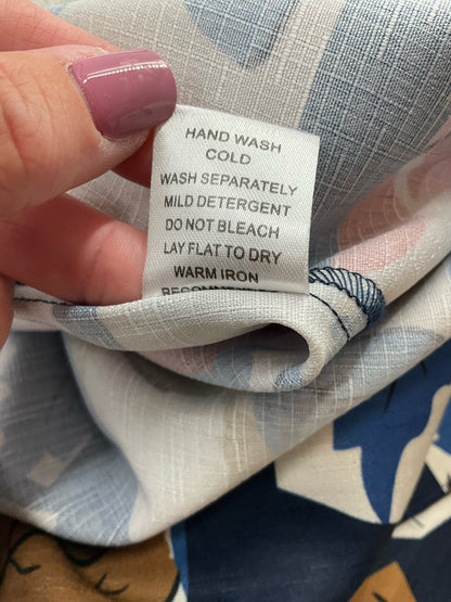 Jade Navy/White/Pink/Brown Print Pre-Owned Ladies Top - Size Medium