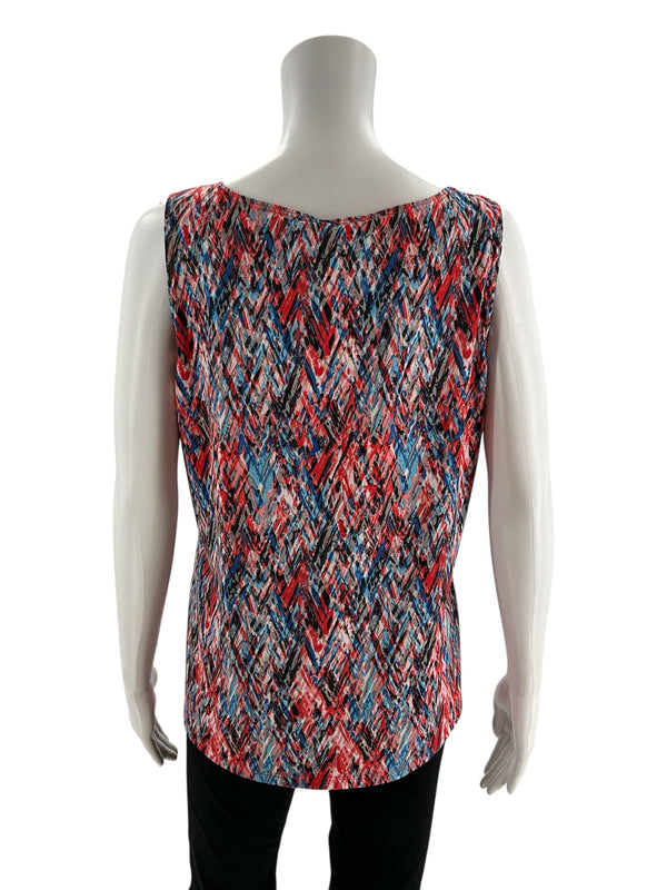 Claudia Ev Red/Blue/Black Print Pre-Owned Ladies Top - Size Petite Large