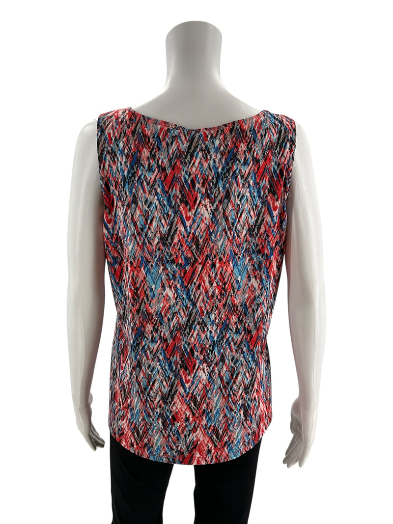 Claudia Ev Red/Blue/Black Print Pre-Owned Ladies Top - Size Petite Large