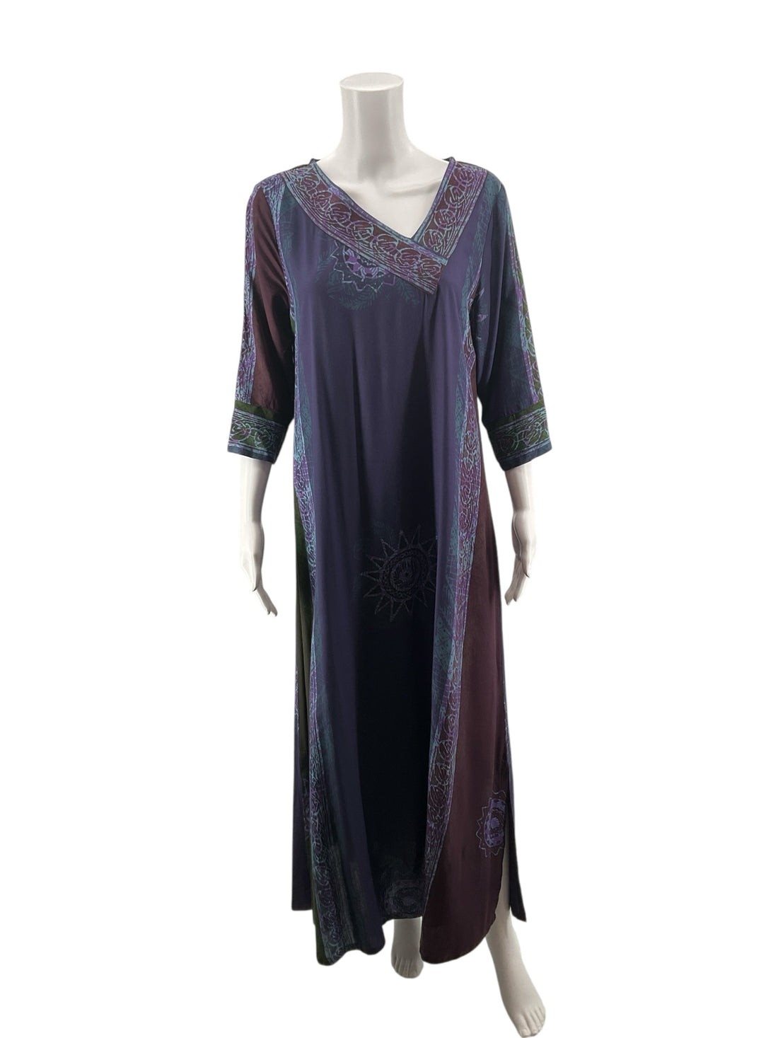Novica purple/green/blue Maxi Artisan Batik Print Rayon Maxi Dress Purple Green Blue Size Medium - Size M