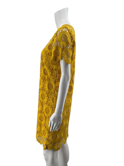 LOFT Yellow Sunflower Medallion Lace Shift Dress Size 6