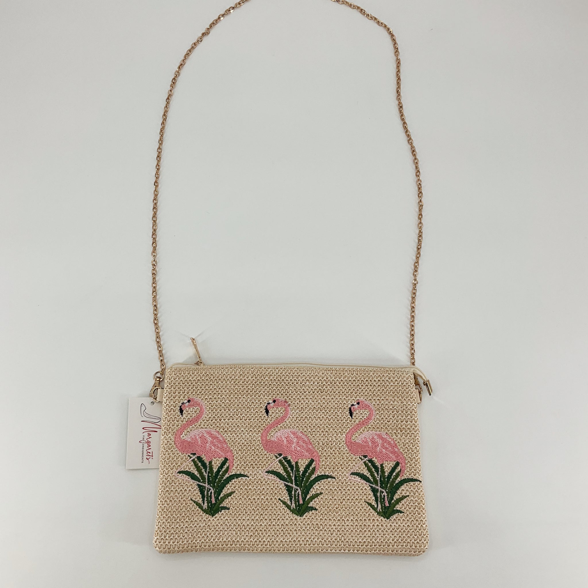 Embroidered Flamingo Straw Crossbody Bag | Tropical Summer Purse