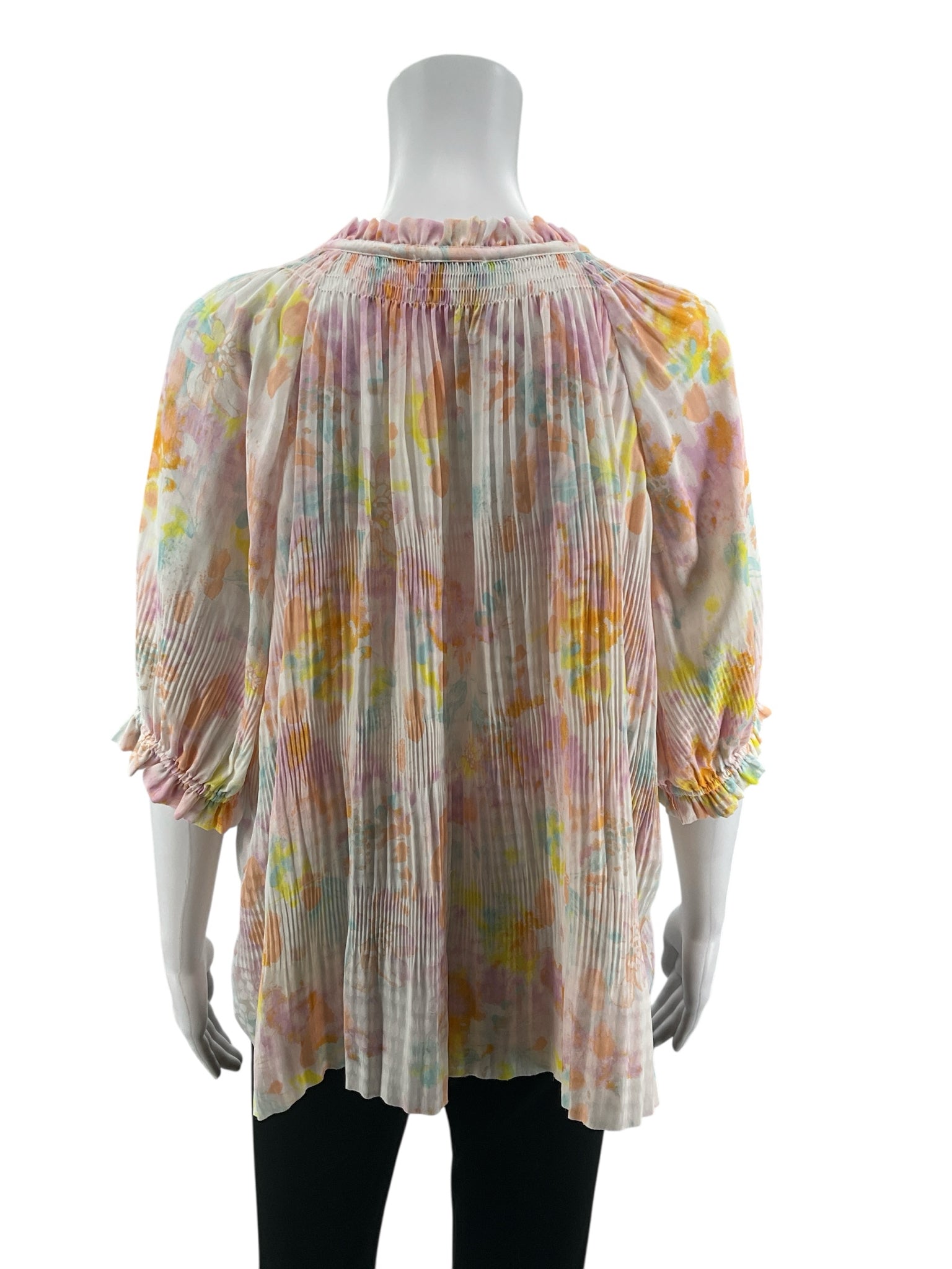 Current Air Watercolor Floral Pleated Peasant Blouse Size Medium