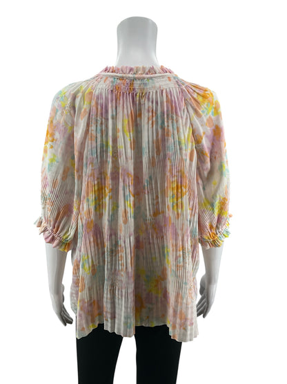 Current Air Watercolor Floral Pleated Peasant Blouse Size Medium