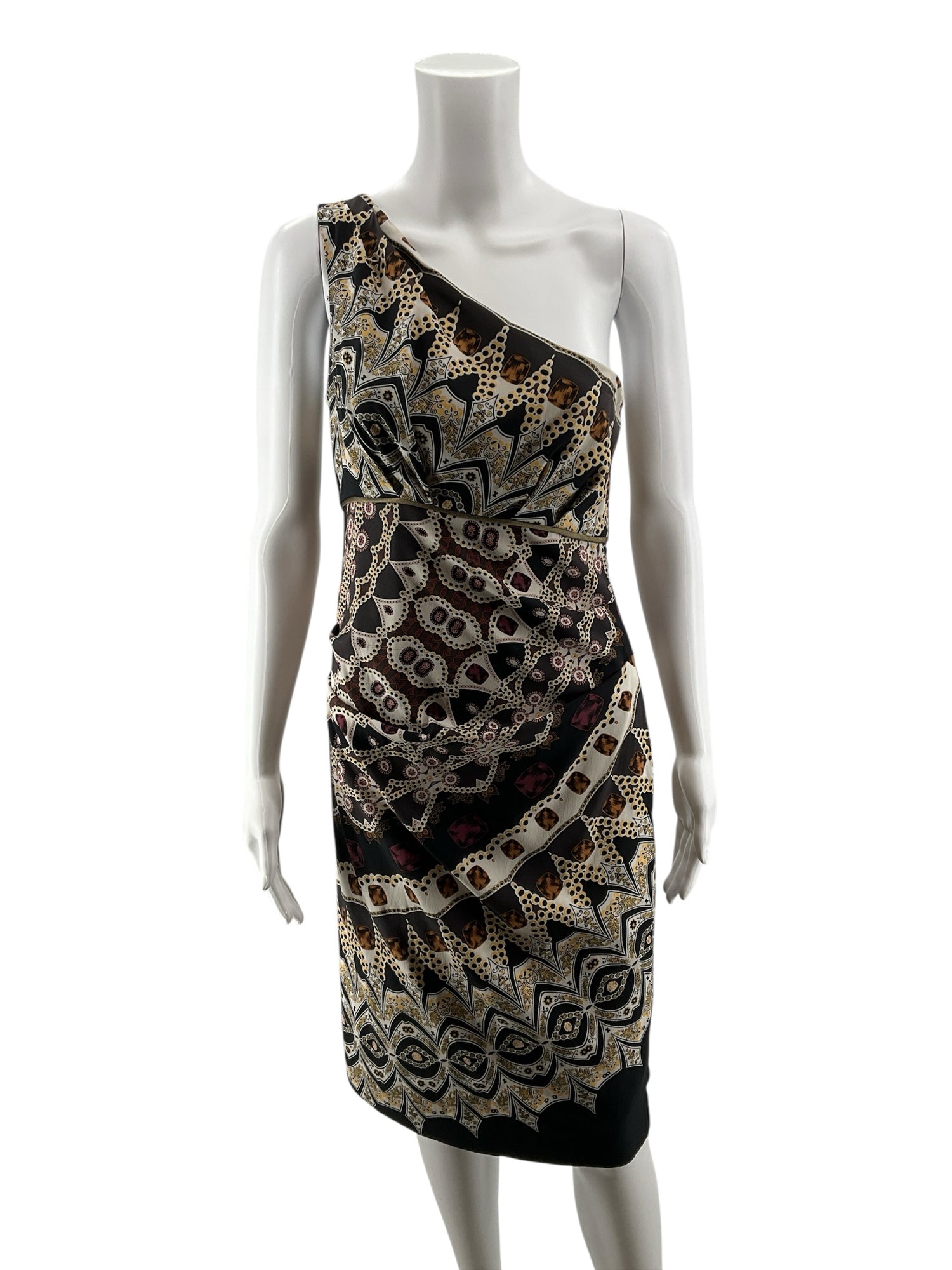Nicole Miller Silk One Shoulder Ruched Dress Size 8