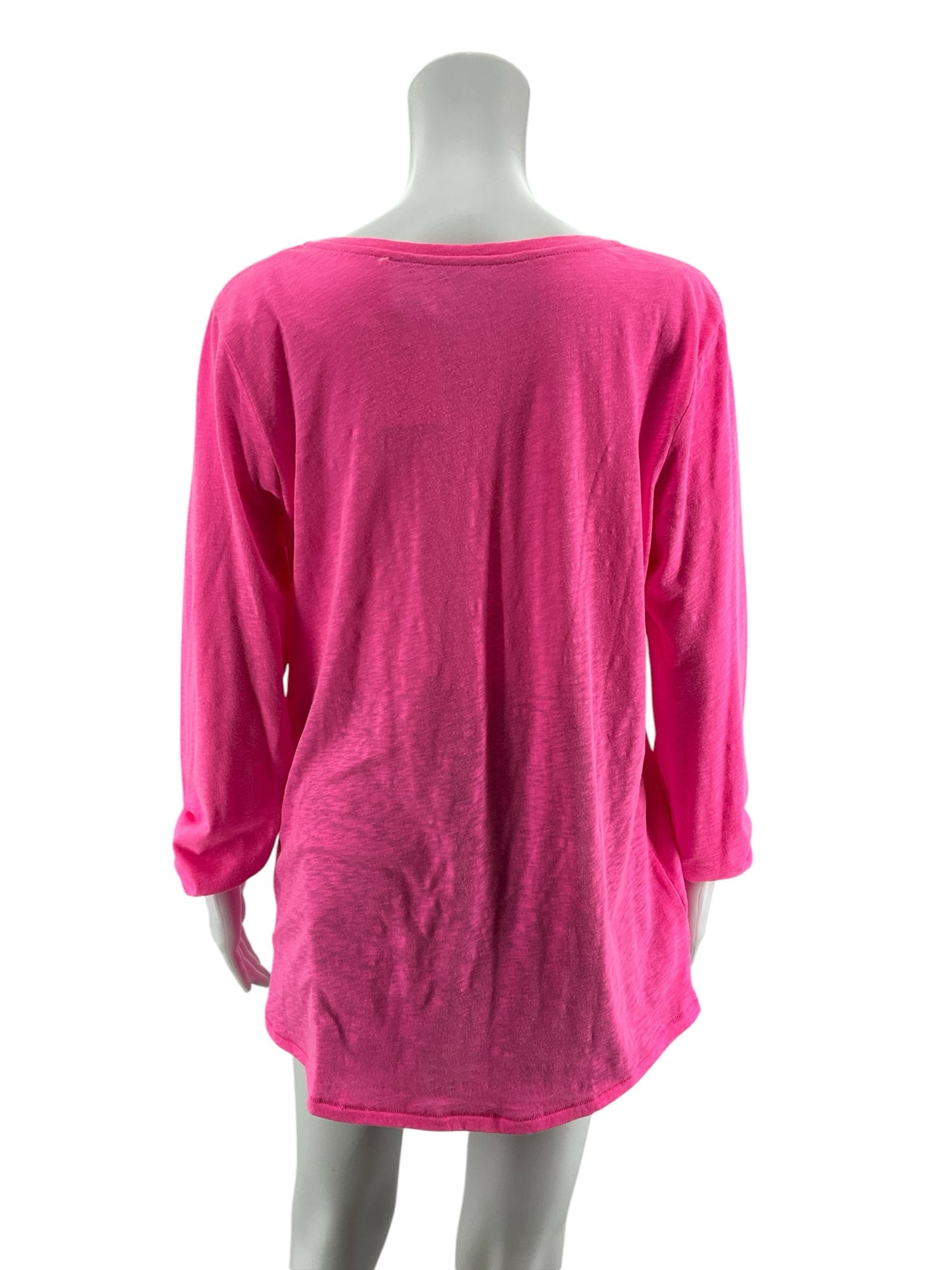 Lilly Pulitzer Etta V-Neck Tee Hot Pink Long Sleeve Slub Top Size Large