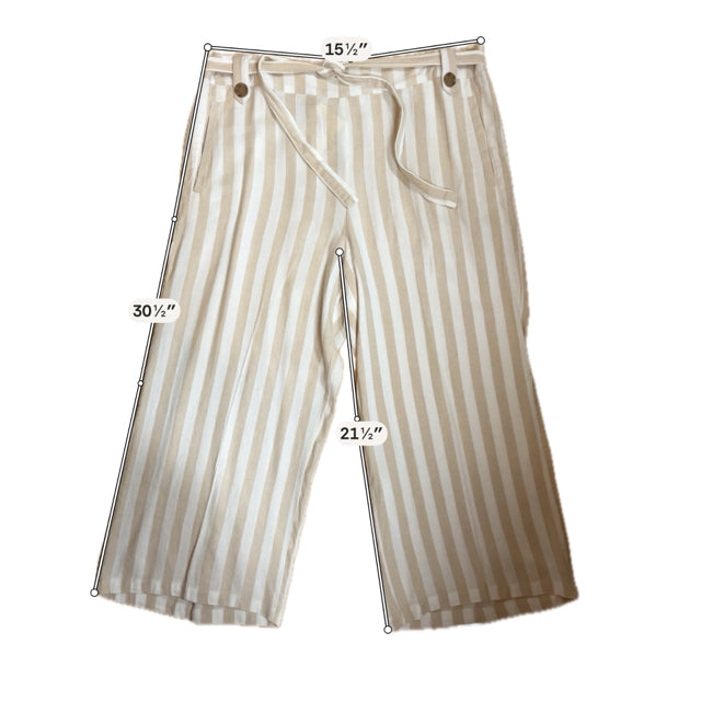 French Laundry Tan &amp;amp; White Striped Wide Leg Crop Pants | Size Large - ONLINE ONLY