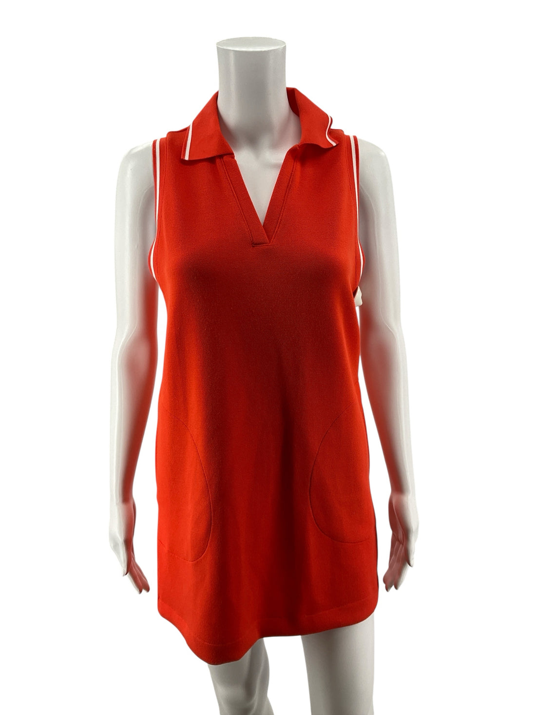Spanx x Maggy London Orange/White A-Line Polo Dress XS Red White Piping Zip Front Athleisure - Size XS