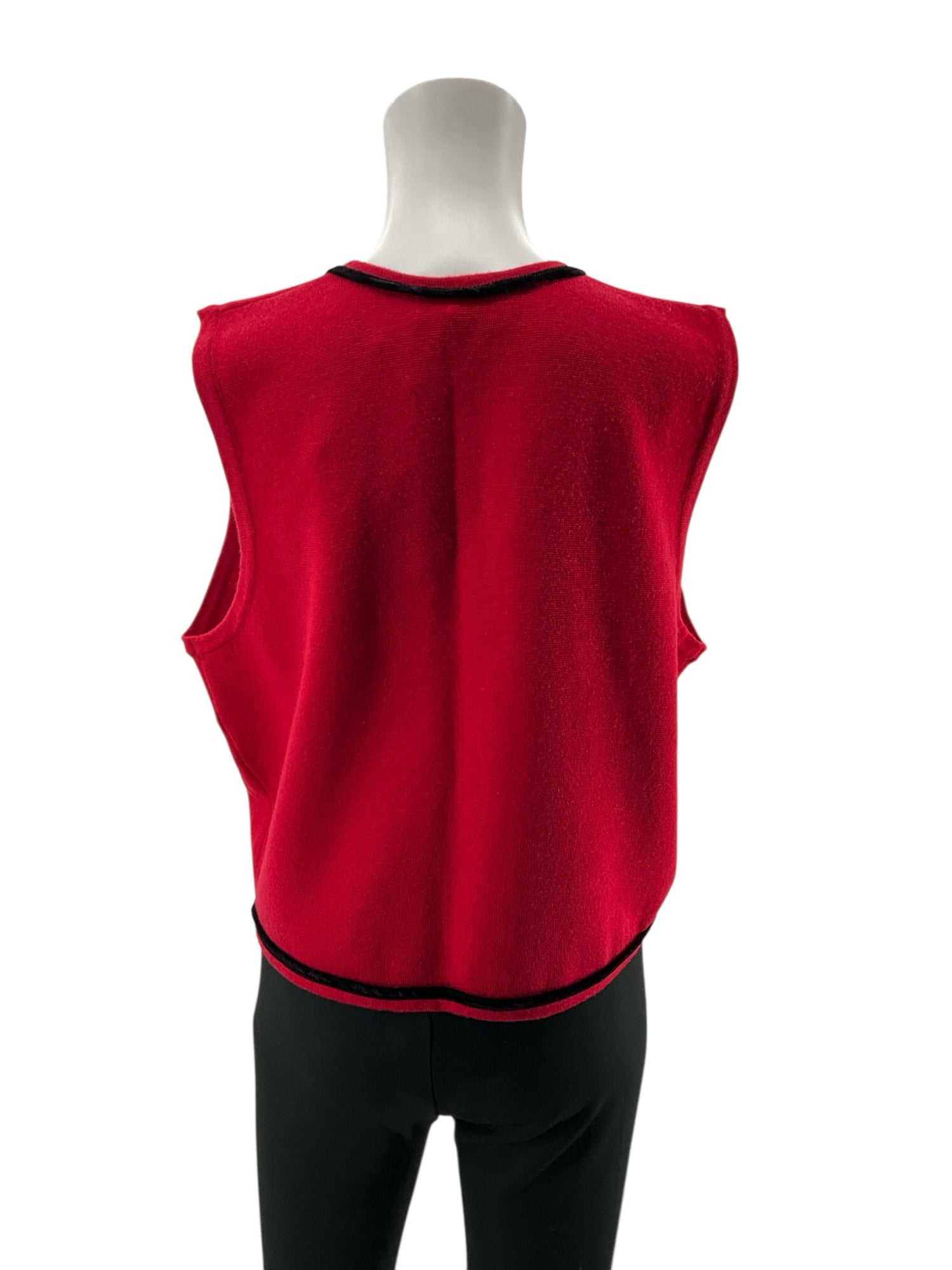 Talbots red/black Sleeveless Red Wool Vest Black Velvet Trim Frog Closure Cropped Size Medium - Size M