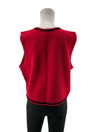 Talbots red/black Sleeveless Red Wool Vest Black Velvet Trim Frog Closure Cropped Size Medium - Size M