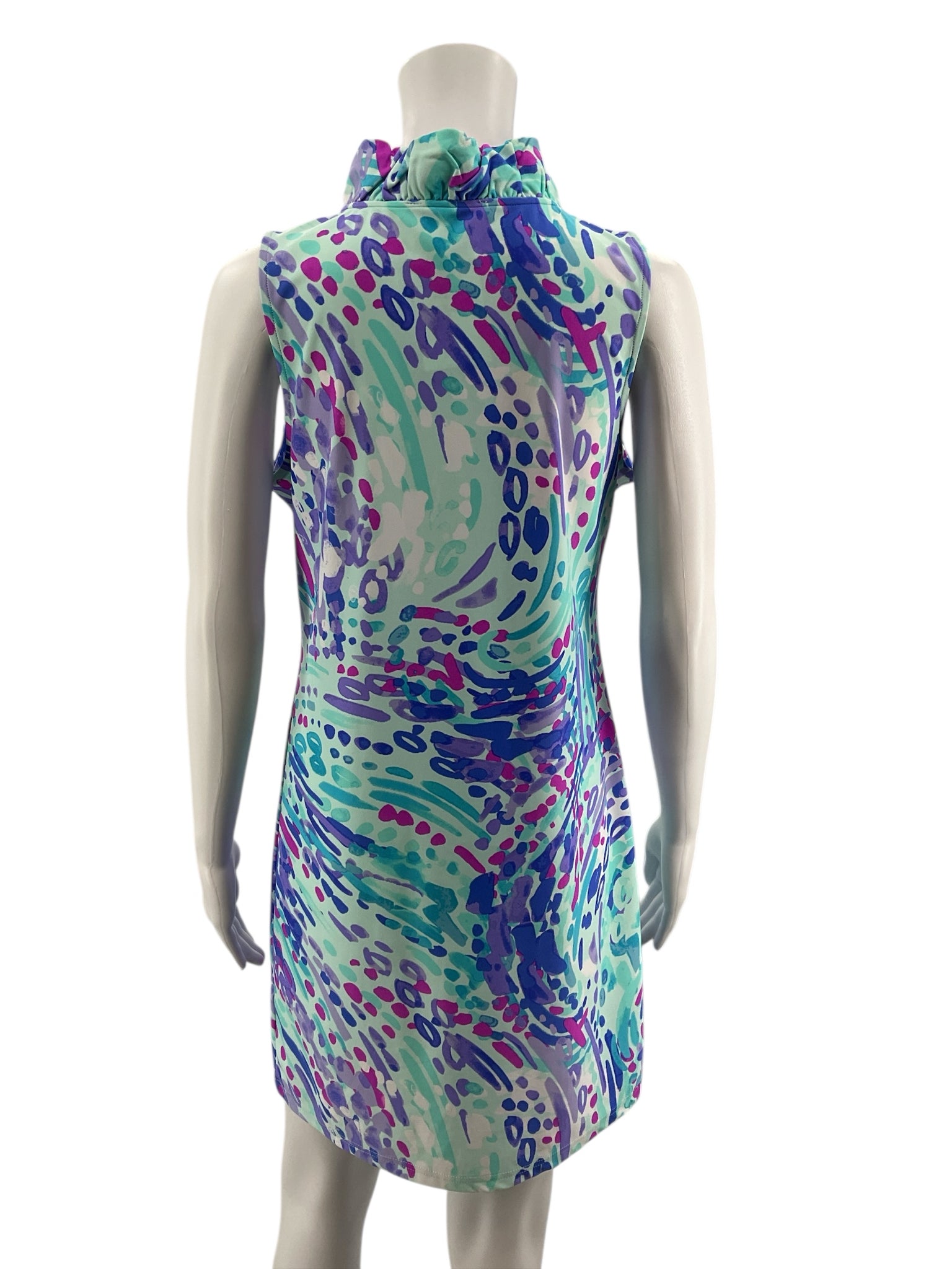 Aryeh Aqua/Purple Sleeveless Aqua/Purple Print Pre-Owned Ladies Dress - Size Small - Size S