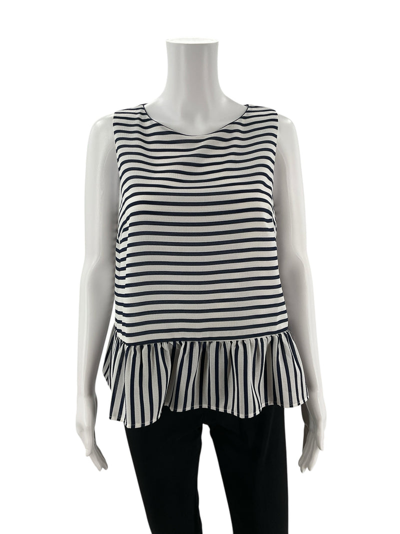 FRNCH White/Navy Stripe Pre-Owned Ladies Top - Size Small