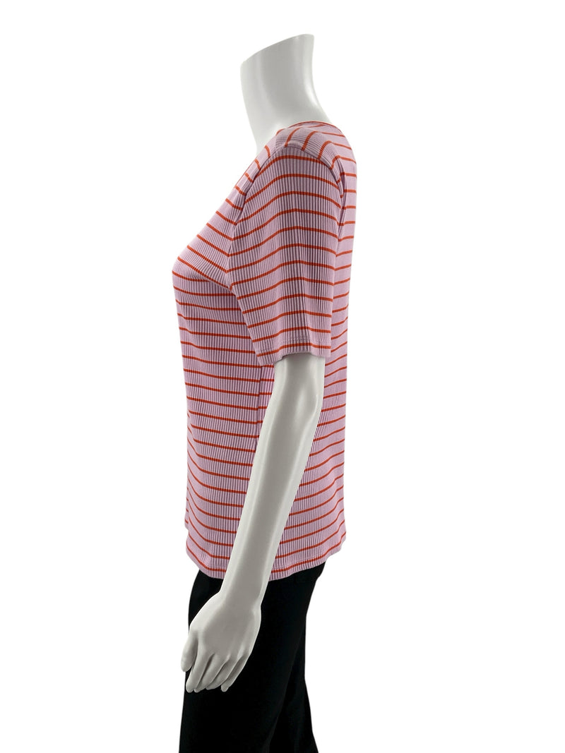 Ann Taylor Pink/Orange Stripe Pre-Owned Ladies Top - Size Large