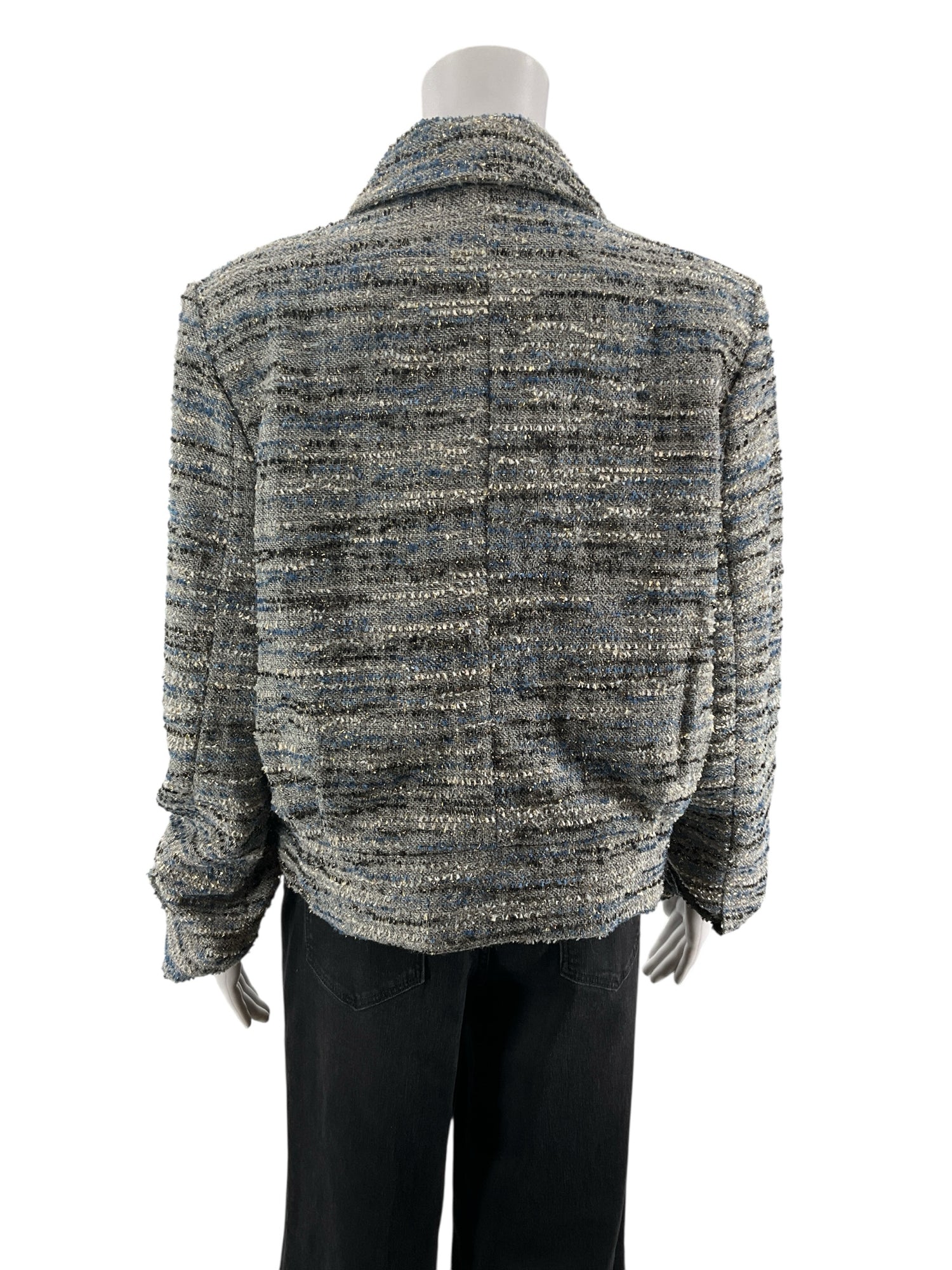 Cabi Thespian Jacket Blue Black Bouclé Tweed Double Breasted Blazer Medium - ONLINE ONLY