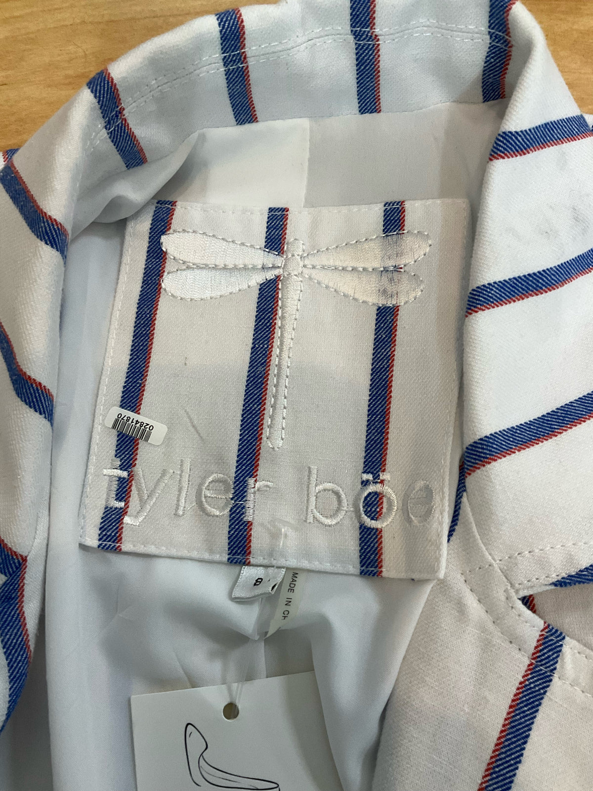 Tyler Boe Striped Cotton Linen Blazer Red White Blue Preppy Size 8