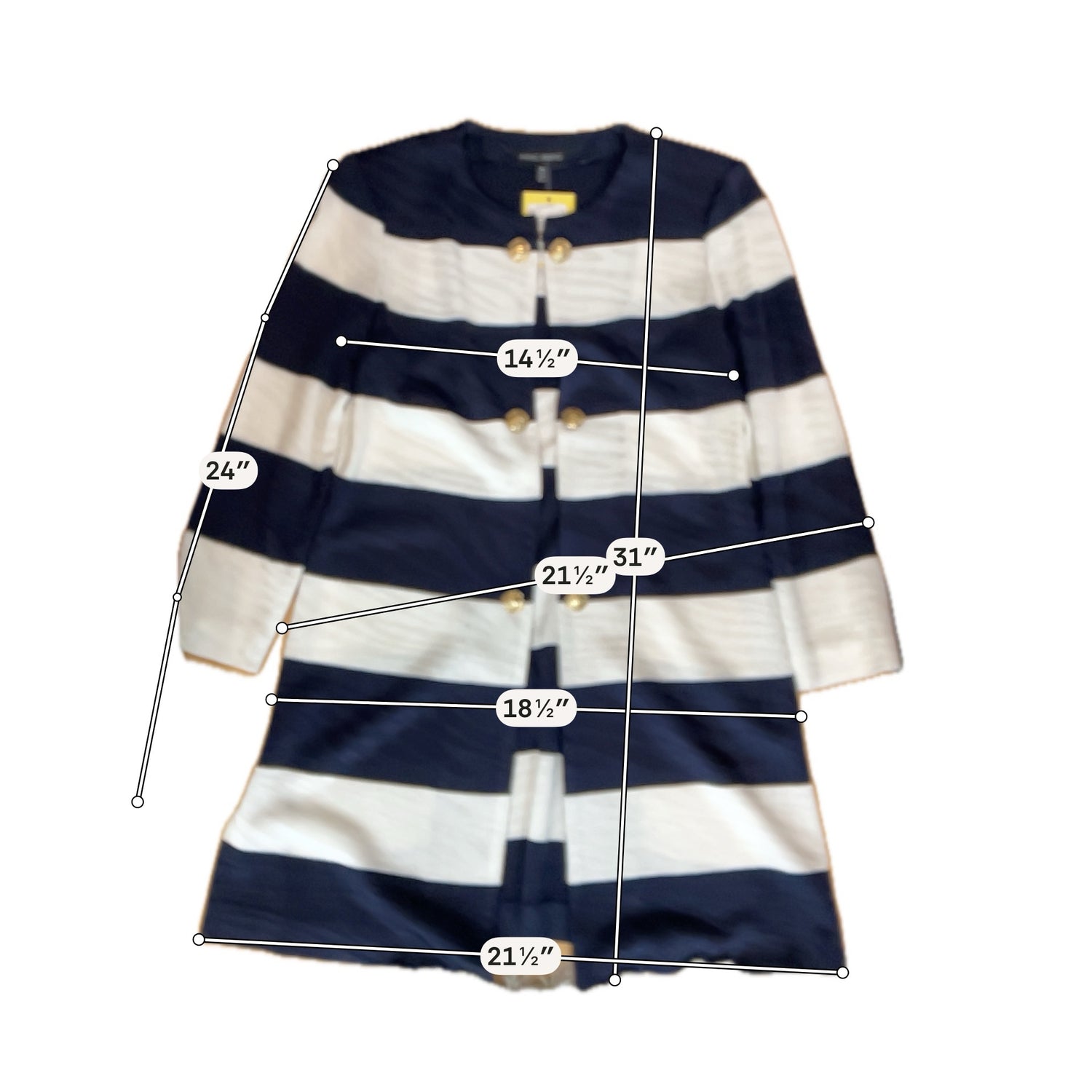 Ming Wang Striped Knit Topper Jacket Cardigan Navy White Gold Button Size XS