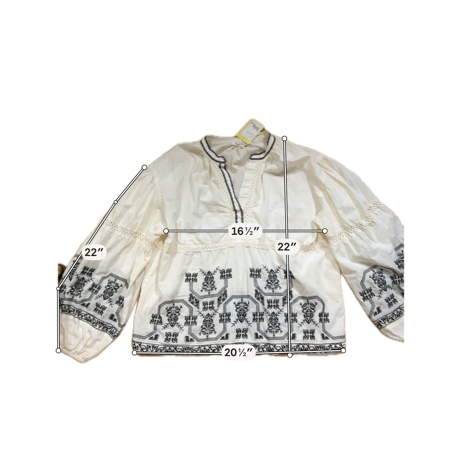 Solitaire Cream Embroidered Bohemian Peasant Blouse Top XL
