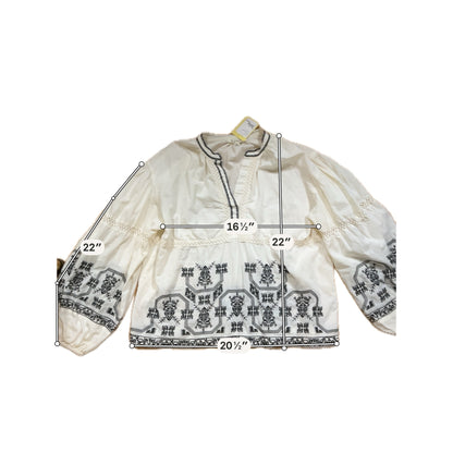 Solitaire Cream Embroidered Bohemian Peasant Blouse Top XL