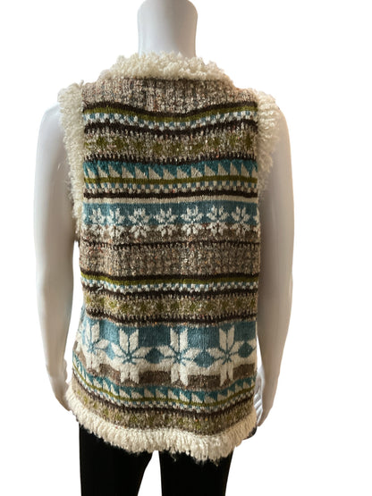 Curio Vintage Fair Isle Fringe Knit Sweater Vest | Size XL | Boho Artsy