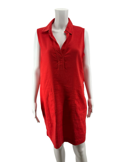 Tahari Red Linen Blend V-Neck Sleeveless Shift Dress Size 10