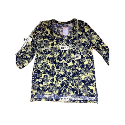 Christopher &amp; Banks Yellow Navy Floral V-Neck Tunic Top Size Medium
