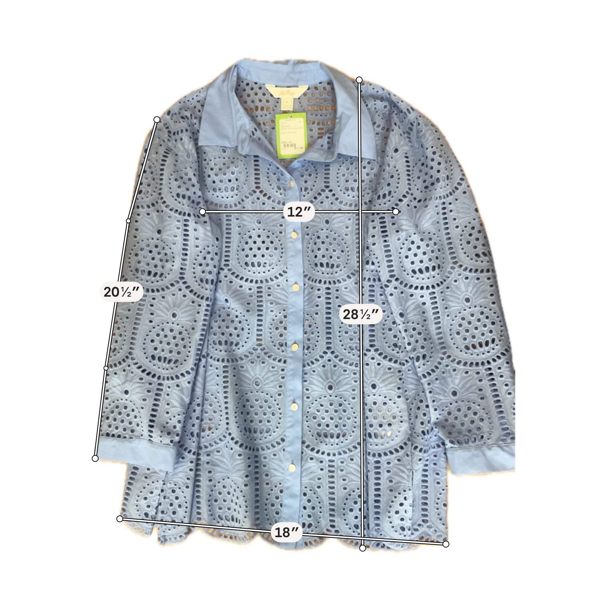 Lilly Pulitzer Astara Eyelet Tunic Top XL Light Blue Cotton Button Down Pre-Owned