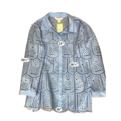 Lilly Pulitzer Astara Eyelet Tunic Top XL Light Blue Cotton Button Down Pre-Owned