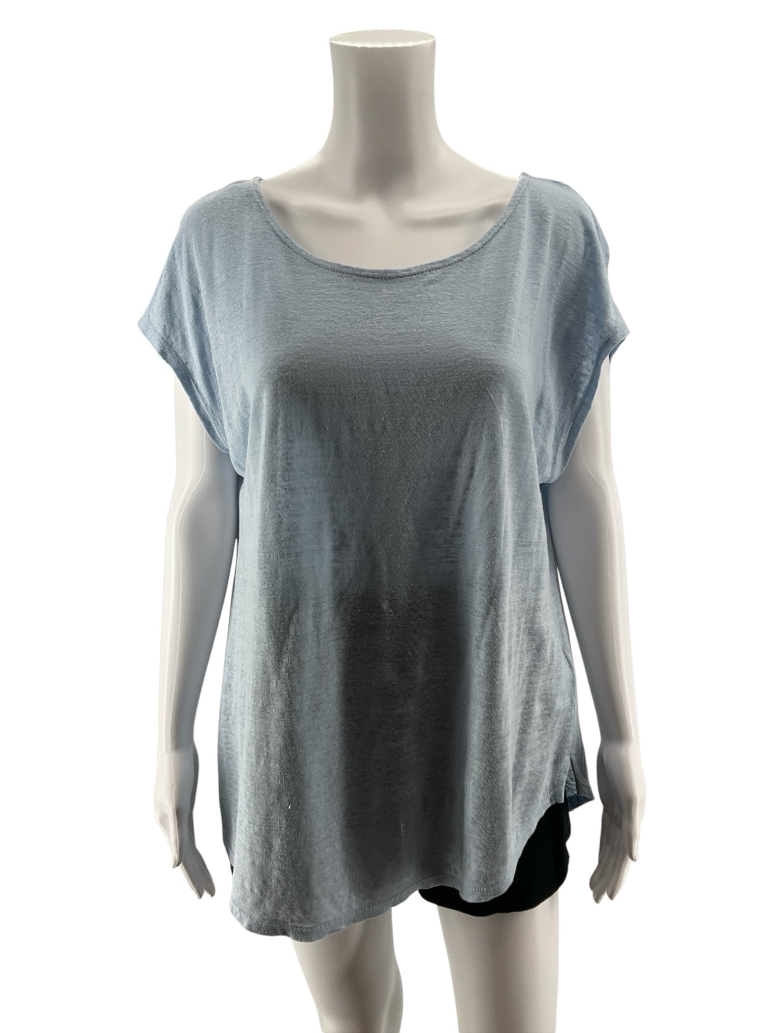 Sigrid Olsen Baby Blue 100% Linen Cap Sleeve Top Size XL