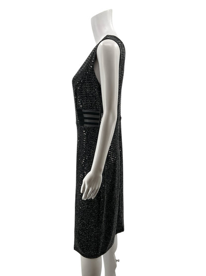 Enfocus Studio Sequin Metallic V-Neck Midi Dress Black Silver Size 12 NWT - ONLINE ONLY
