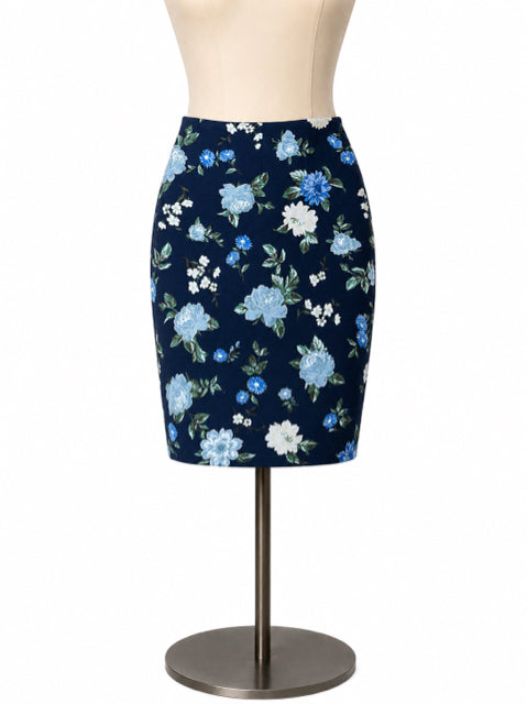 Ann Taylor navy/green/yellow Skirt Navy/Green/Yellow Floral Pre-Owned Ladies Skirt - Size 4 Petite - Size 4 Petite