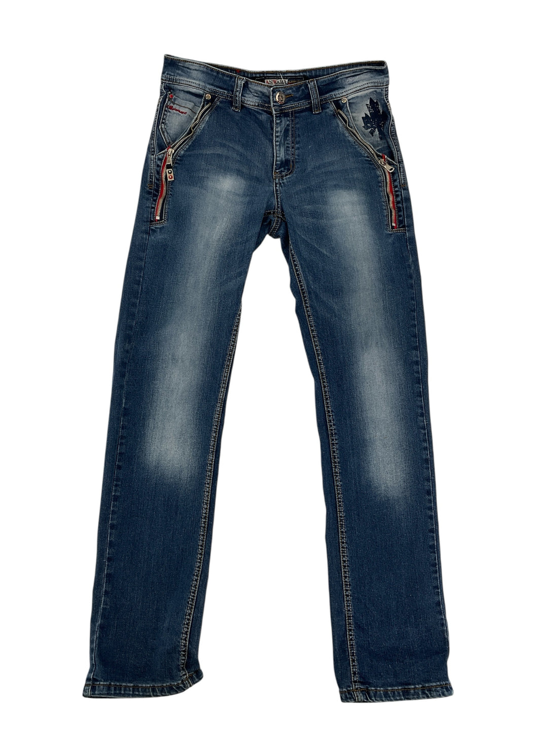 Anwame Jeans Womens Size 10 Blue Denim Y2K Straight Leg Embellished Zipper Pockets