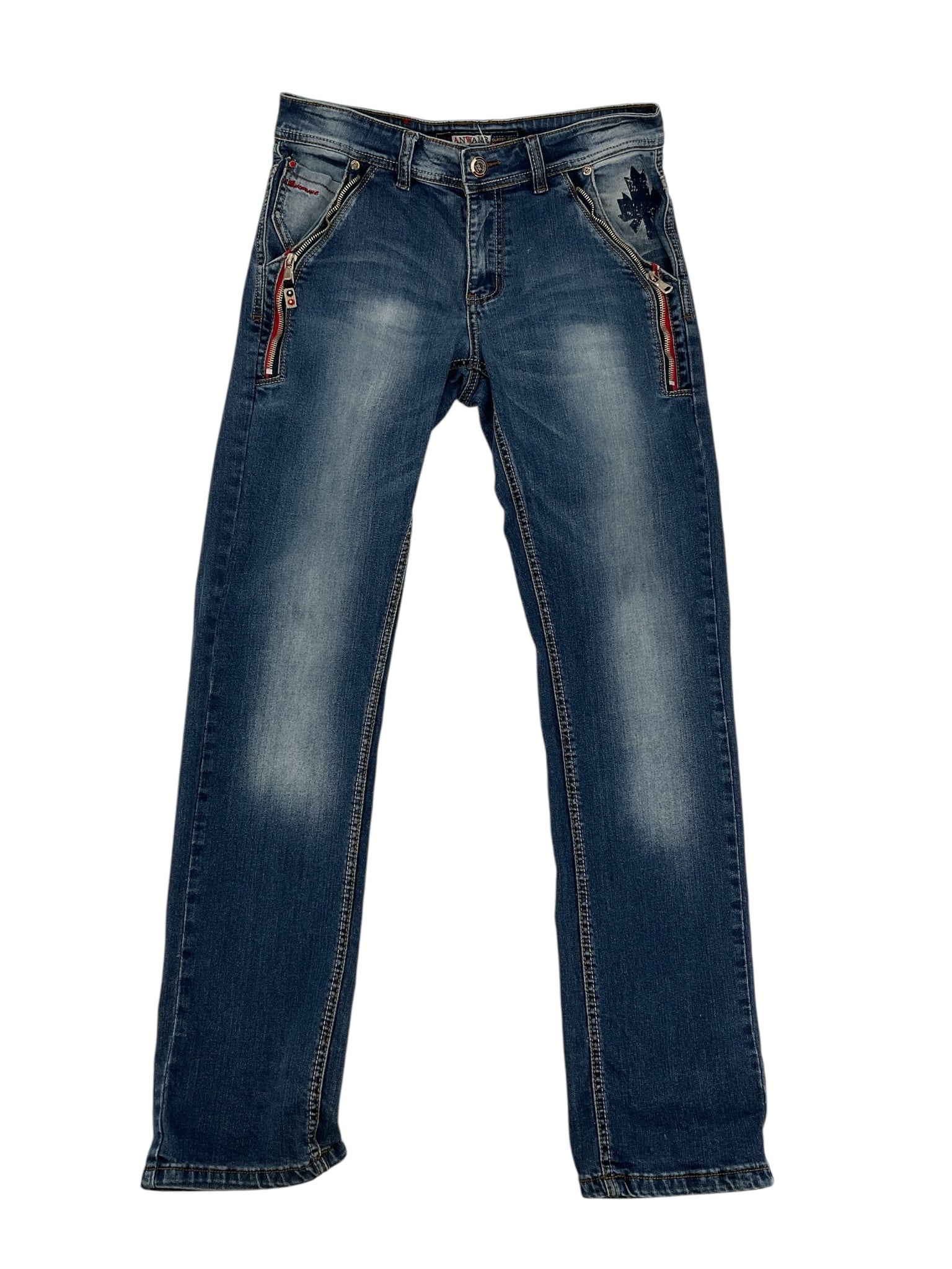 Anwame Jeans Womens Size 10 Blue Denim Y2K Straight Leg Embellished Zipper Pockets