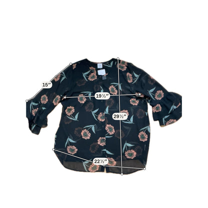 cabi Sundance Top Floral Tiered Ruffle Sleeve Blouse Size XL