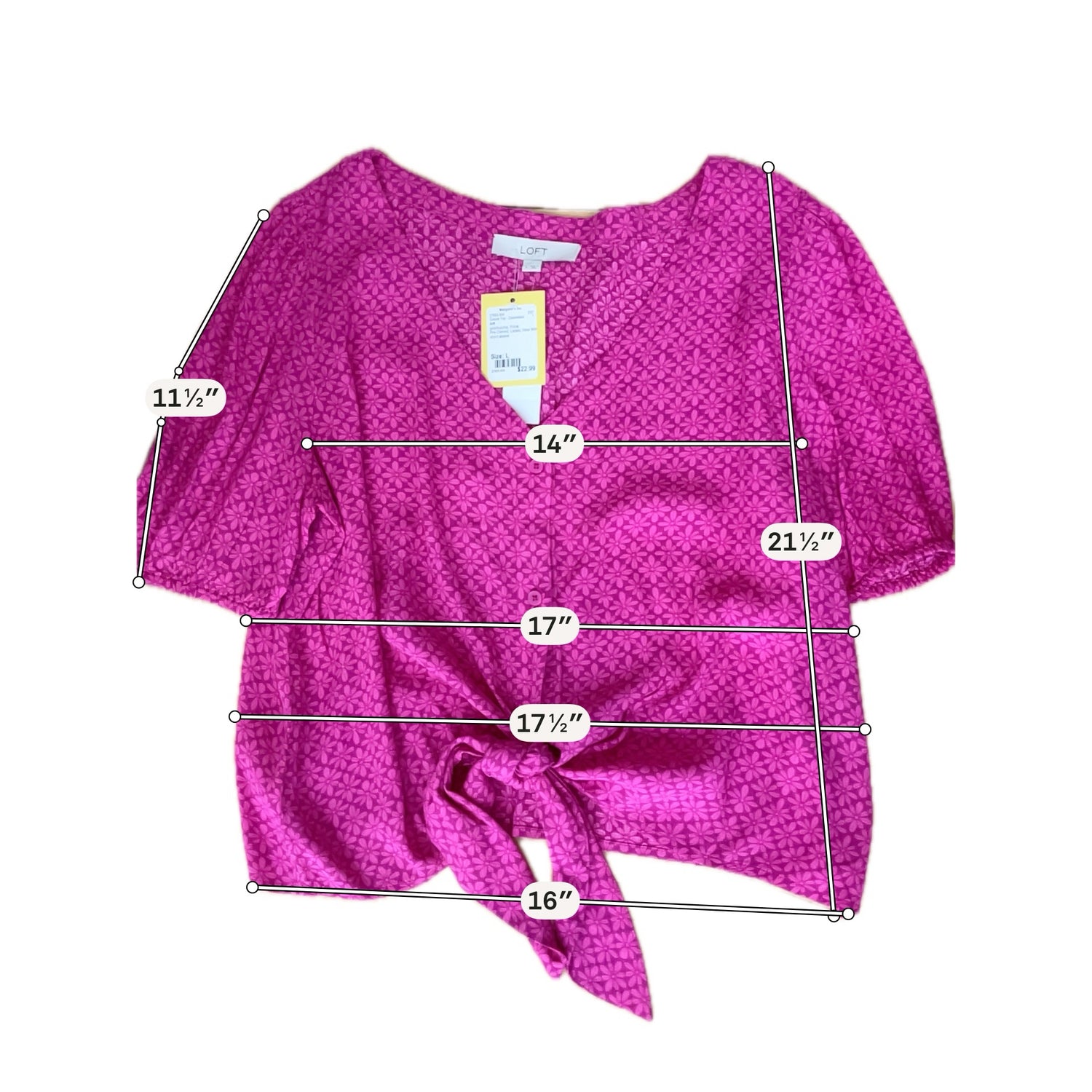 loft Size L pink/fuschia Floral Pre-Owned Ladies Casual Top - Downstairs