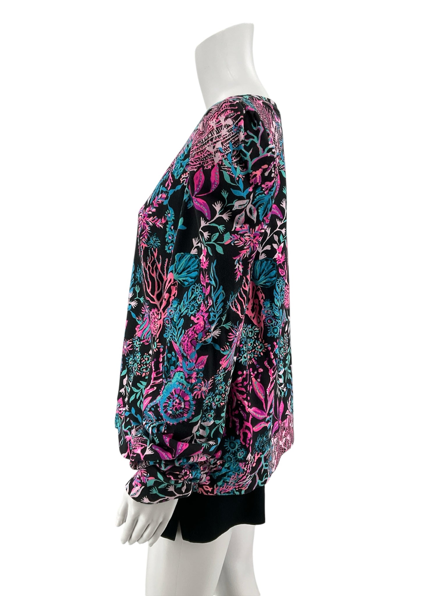 Lilly Pulitzer Jane Top in Shell Me About It Print Black Pink XL