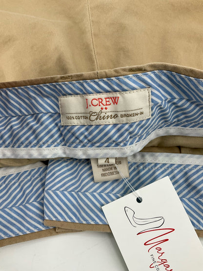 J. Crew pre-owned khaki chino shorts, mid-rise, size 4, featuring a classic casual style for ladies.