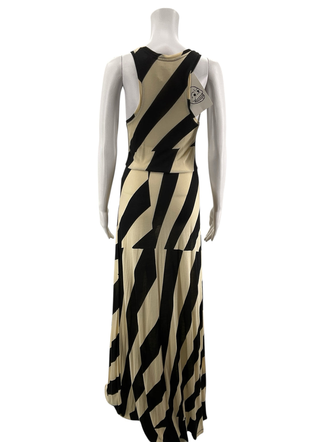 Cheap Monday Cream/Black Maxi, Sleeveless, Racerback, Asymmetrical Hem, Statement Size M Cream/Black Stripe Pre-Owned Ladies New With Tags Dress - Size M