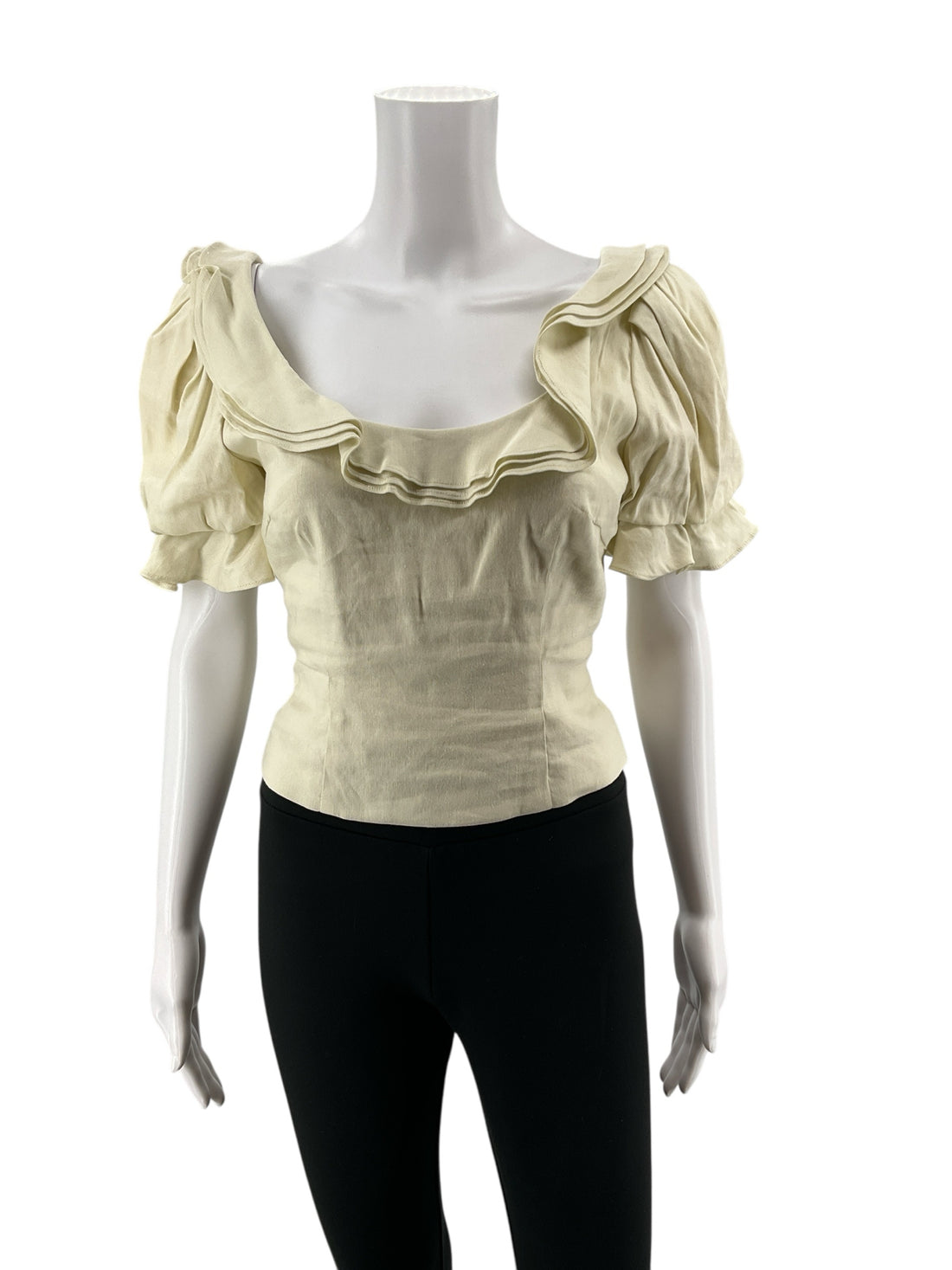 Antonio Melani ecru Peplum Karter Ruffle Puff Sleeve Linen Blend Peplum Blouse Ecru Size 2 - Size 2