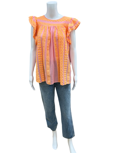 Devotion Twins Size S pink/orange Print Casual Top - Downstairs