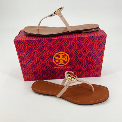 Tory Burch Miller Leather Sandals Blush Pink Gold Logo Size 9.5