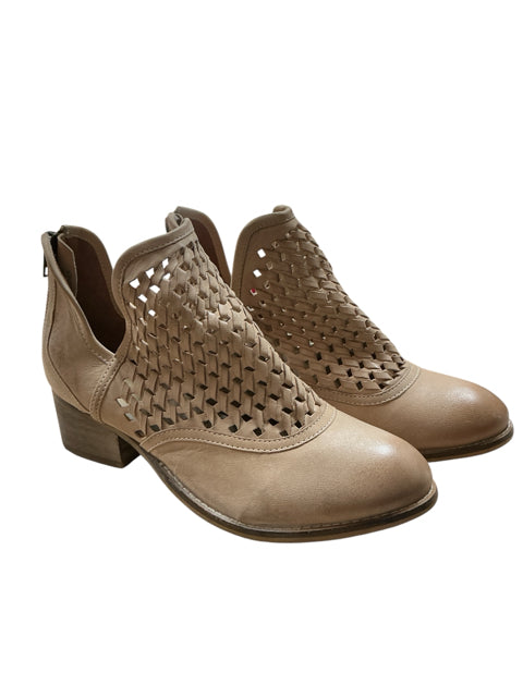 Rebels Tan Woven Laser Cut Ankle Booties Pointed Toe Size 8