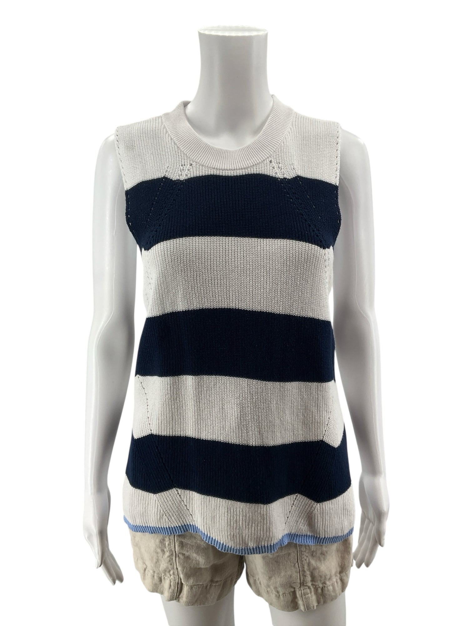 Crown &amp;amp; Ivy Navy White Striped Knit Tank Top Nautical Preppy Size Small